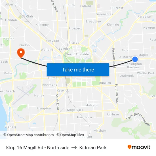 Stop 16 Magill Rd - North side to Kidman Park map