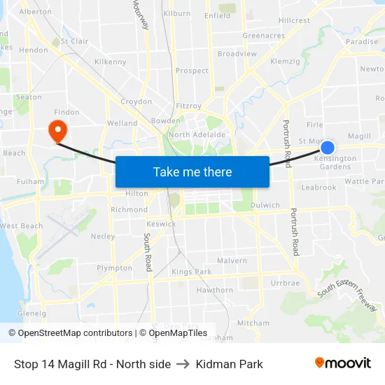 Stop 14 Magill Rd - North side to Kidman Park map