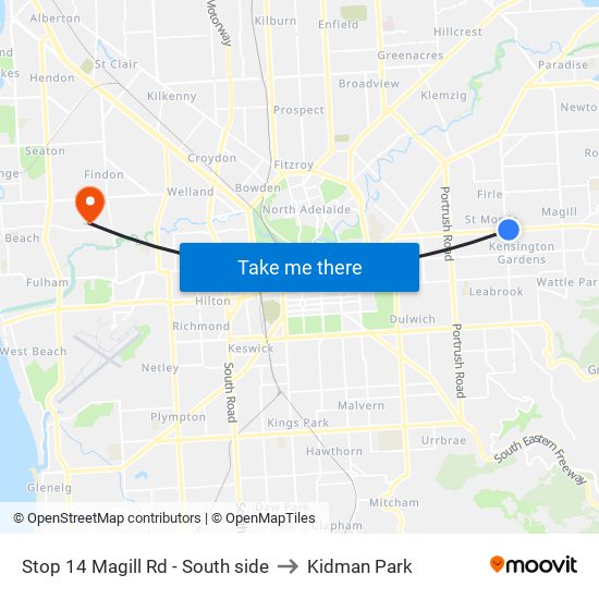 Stop 14 Magill Rd - South side to Kidman Park map