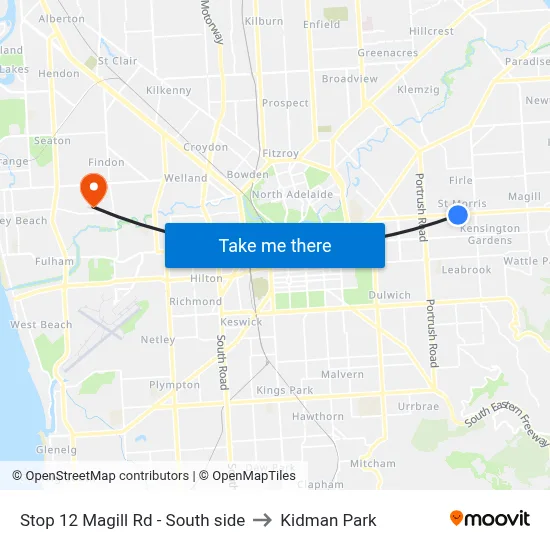Stop 12 Magill Rd - South side to Kidman Park map