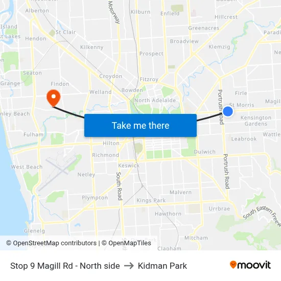 Stop 9 Magill Rd - North side to Kidman Park map