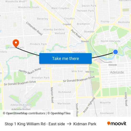 Stop 1 King William Rd - East side to Kidman Park map