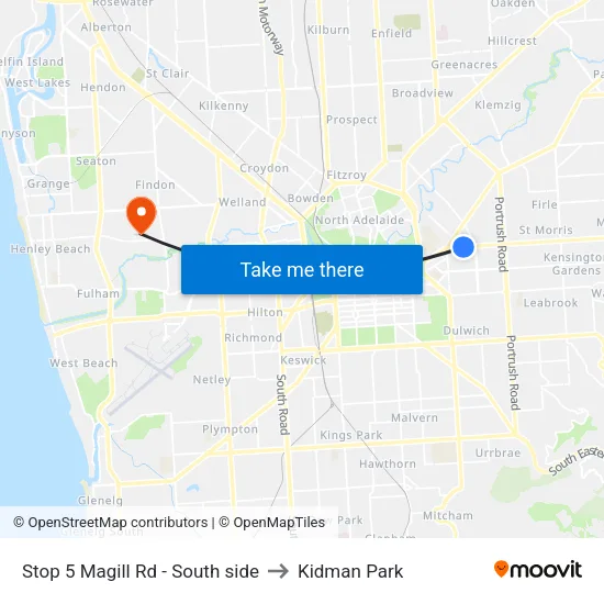 Stop 5 Magill Rd - South side to Kidman Park map