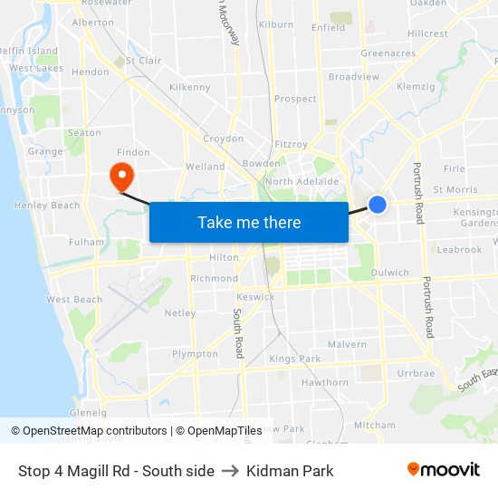 Stop 4 Magill Rd - South side to Kidman Park map