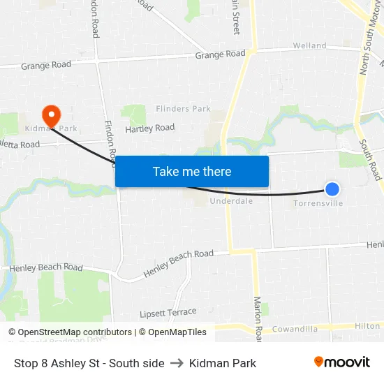 Stop 8 Ashley St - South side to Kidman Park map