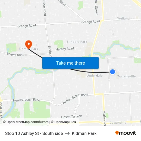 Stop 10 Ashley St - South side to Kidman Park map