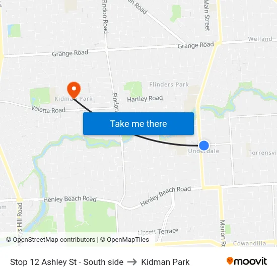 Stop 12 Ashley St - South side to Kidman Park map