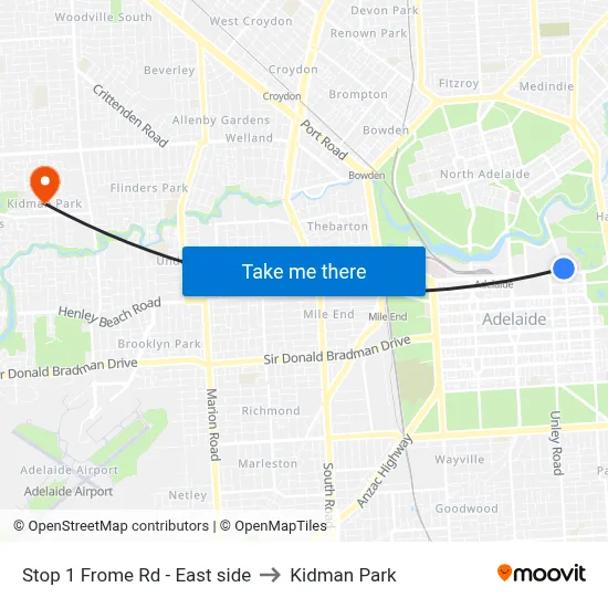 Stop 1 Frome Rd - East side to Kidman Park map