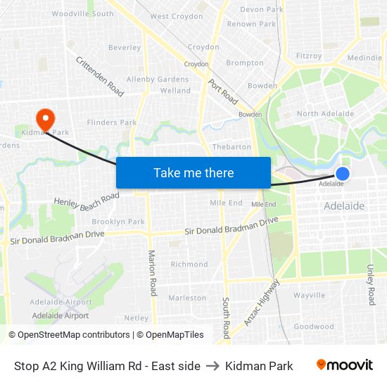 Stop A2 King William Rd - East side to Kidman Park map