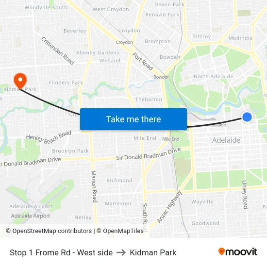 Stop 1 Frome Rd - West side to Kidman Park map
