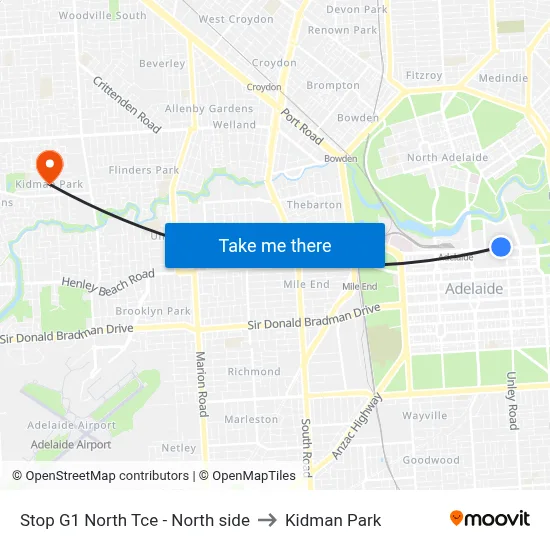 Stop G1 North Tce - North side to Kidman Park map