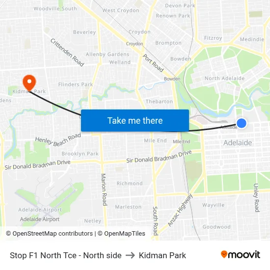 Stop F1 North Tce - North side to Kidman Park map