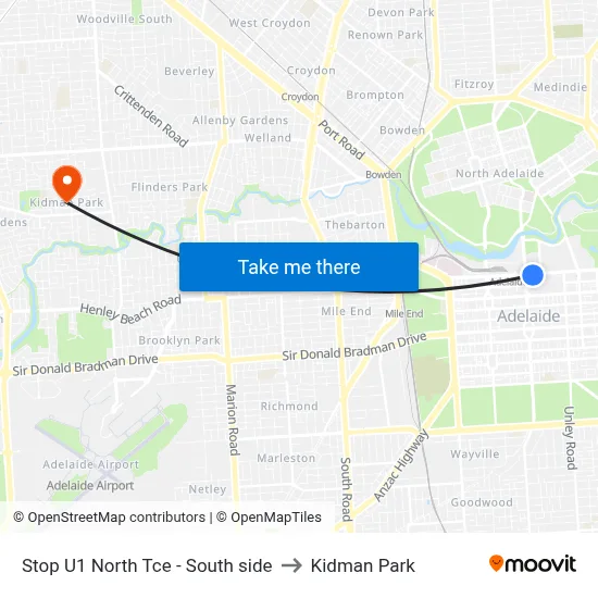 Stop U1 North Tce - South side to Kidman Park map