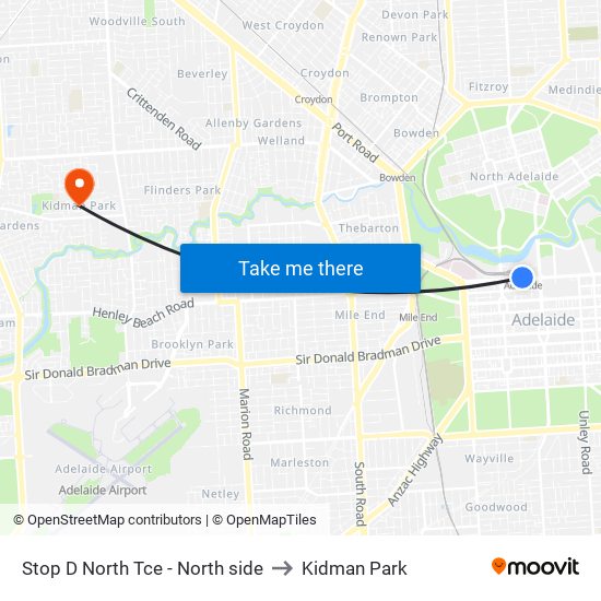 Stop D North Tce - North side to Kidman Park map