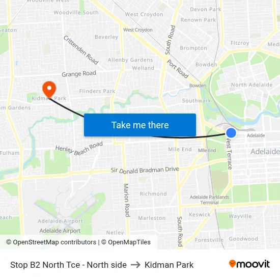 Stop B2 North Tce - North side to Kidman Park map