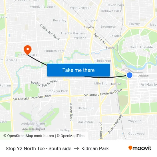 Stop Y2 North Tce - South side to Kidman Park map