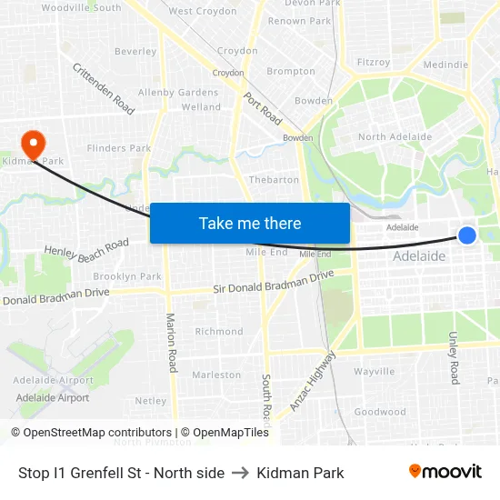 Stop I1 Grenfell St - North side to Kidman Park map