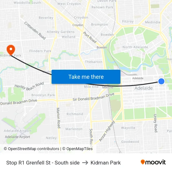 Stop R1 Grenfell St - South side to Kidman Park map