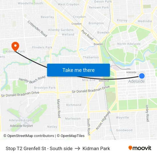 Stop T2 Grenfell St - South side to Kidman Park map