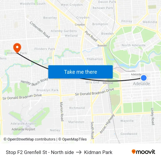 Stop F2 Grenfell St - North side to Kidman Park map