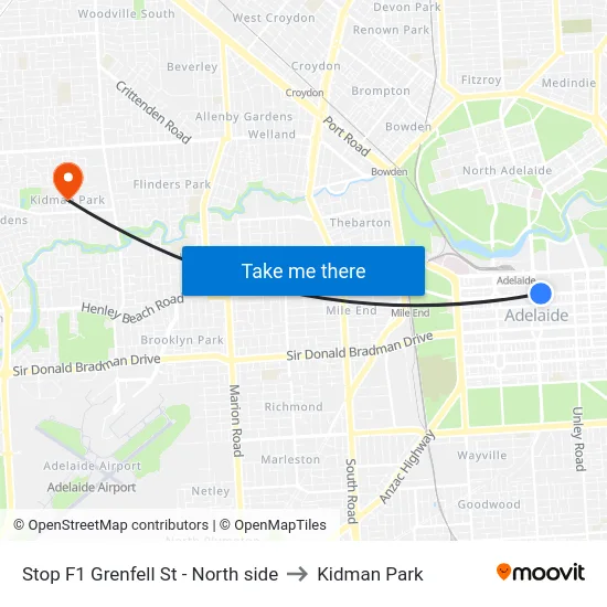 Stop F1 Grenfell St - North side to Kidman Park map
