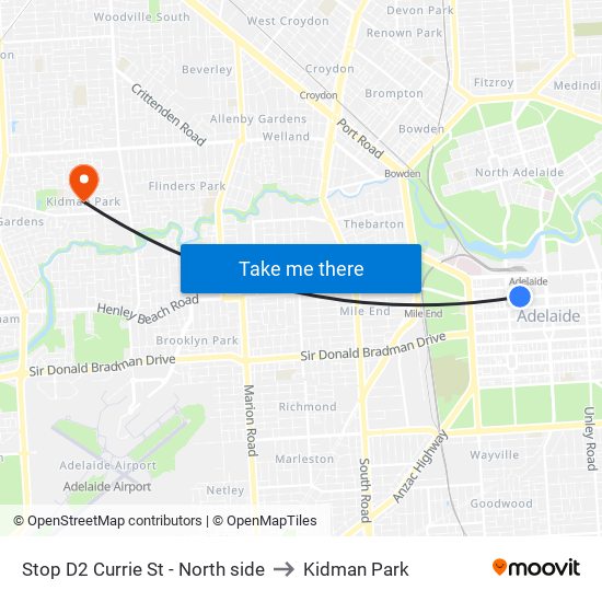 Stop D2 Currie St - North side to Kidman Park map