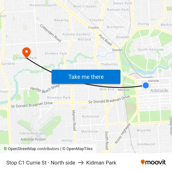 Stop C1 Currie St - North side to Kidman Park map