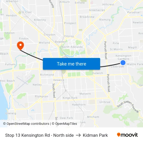 Stop 13 Kensington Rd - North side to Kidman Park map