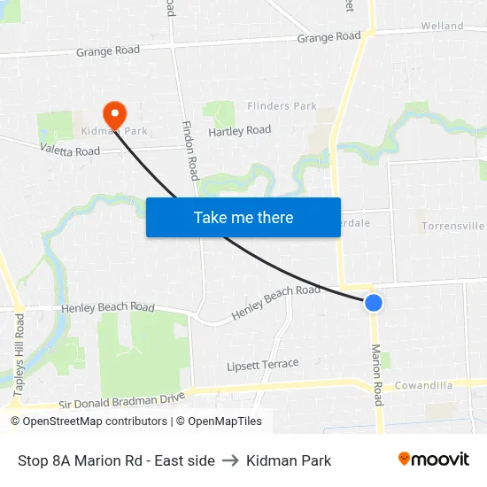 Stop 8A Marion Rd - East side to Kidman Park map