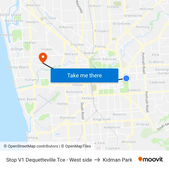 Stop V1 Dequetteville Tce - West side to Kidman Park map