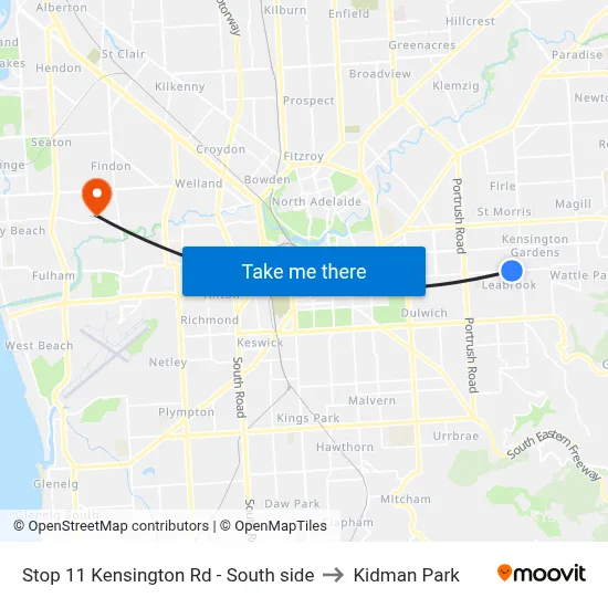 Stop 11 Kensington Rd - South side to Kidman Park map