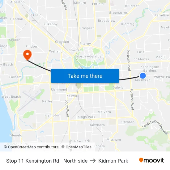 Stop 11 Kensington Rd - North side to Kidman Park map