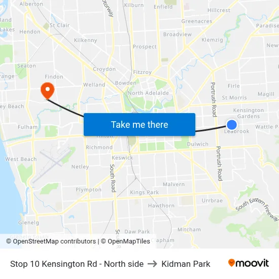 Stop 10 Kensington Rd - North side to Kidman Park map