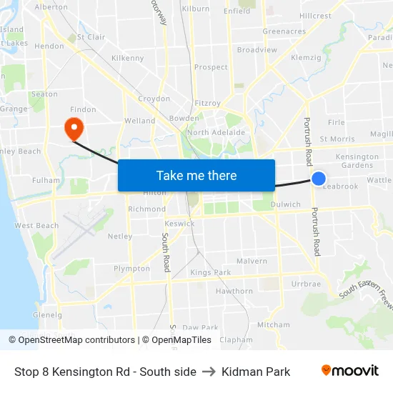 Stop 8 Kensington Rd - South side to Kidman Park map