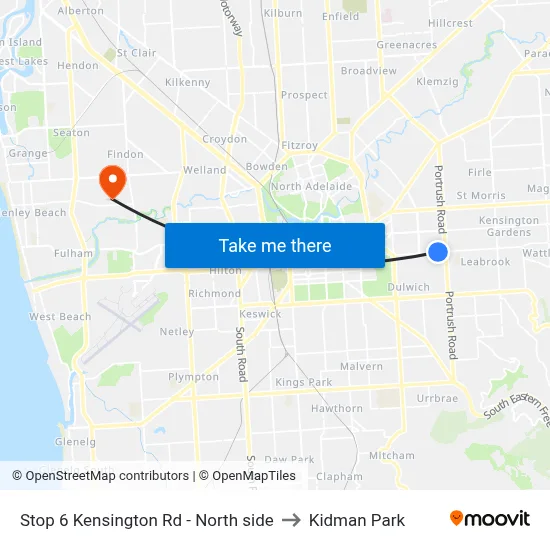 Stop 6 Kensington Rd - North side to Kidman Park map