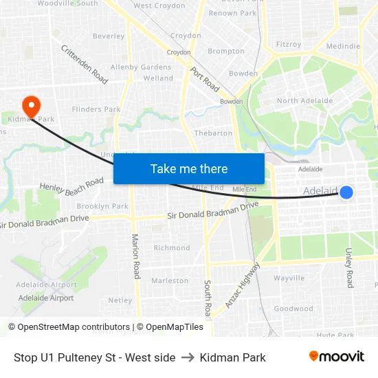 Stop U1 Pulteney St - West side to Kidman Park map