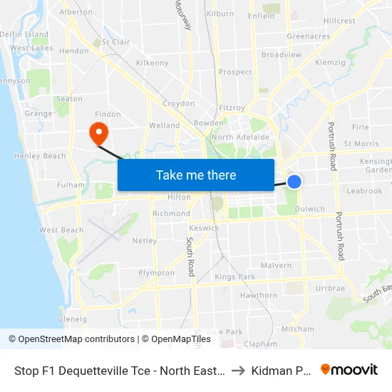 Stop F1 Dequetteville Tce - North East side to Kidman Park map