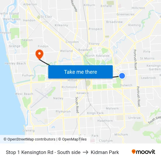 Stop 1 Kensington Rd - South side to Kidman Park map