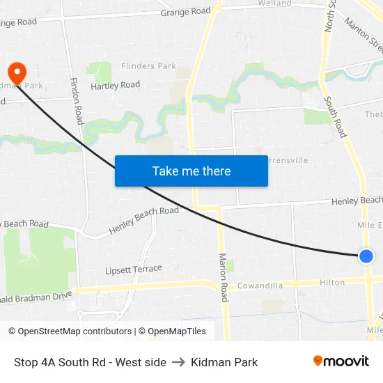 Stop 4A South Rd - West side to Kidman Park map