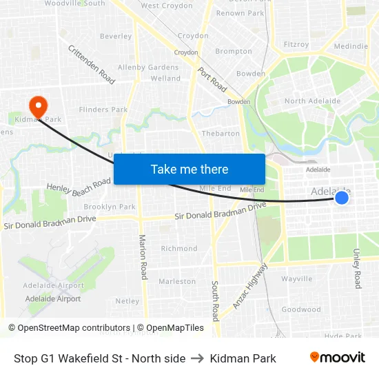Stop G1 Wakefield St - North side to Kidman Park map