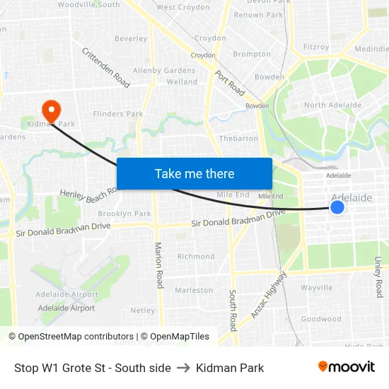 Stop W1 Grote St - South side to Kidman Park map