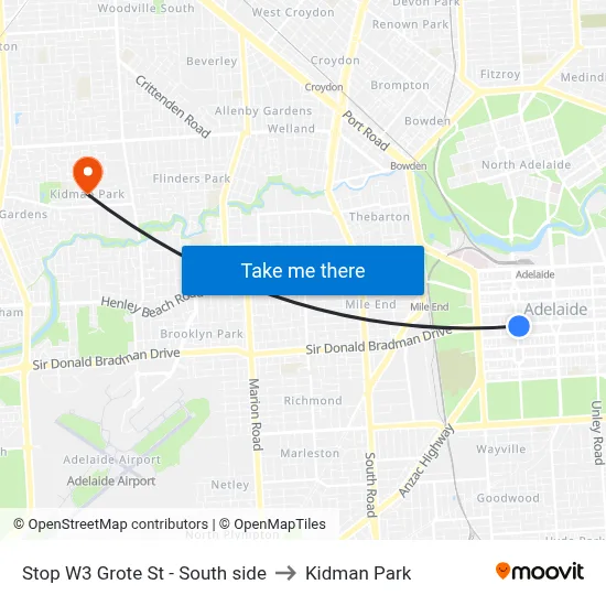 Stop W3 Grote St - South side to Kidman Park map