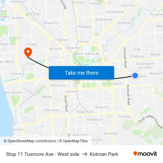 Stop 11 Tusmore Ave - West side to Kidman Park map