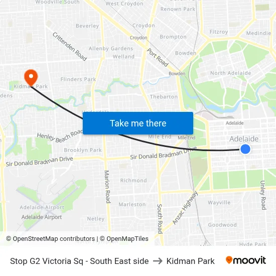 Stop G2 Victoria Sq - South East side to Kidman Park map