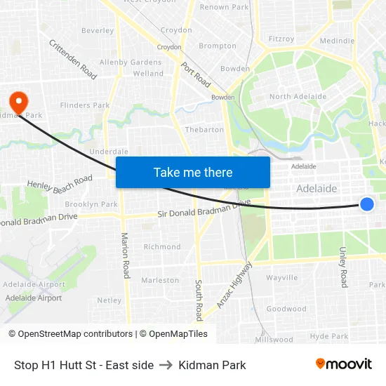 Stop H1 Hutt St - East side to Kidman Park map