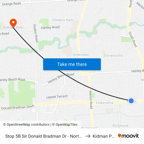 Stop 5B Sir Donald Bradman Dr - North side to Kidman Park map