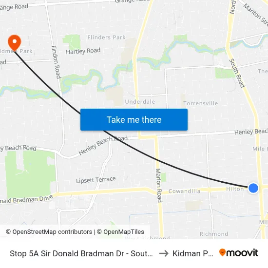 Stop 5A Sir Donald Bradman Dr - South side to Kidman Park map