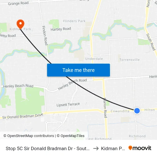 Stop 5C Sir Donald Bradman Dr - South side to Kidman Park map