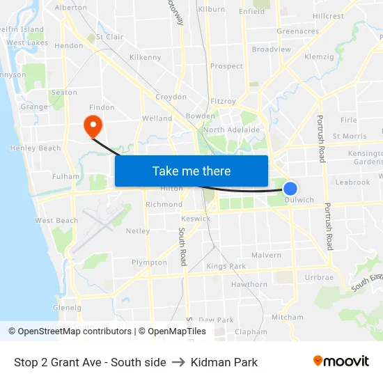Stop 2 Grant Ave - South side to Kidman Park map