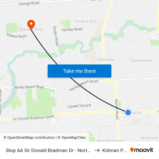 Stop 6A Sir Donald Bradman Dr - North side to Kidman Park map